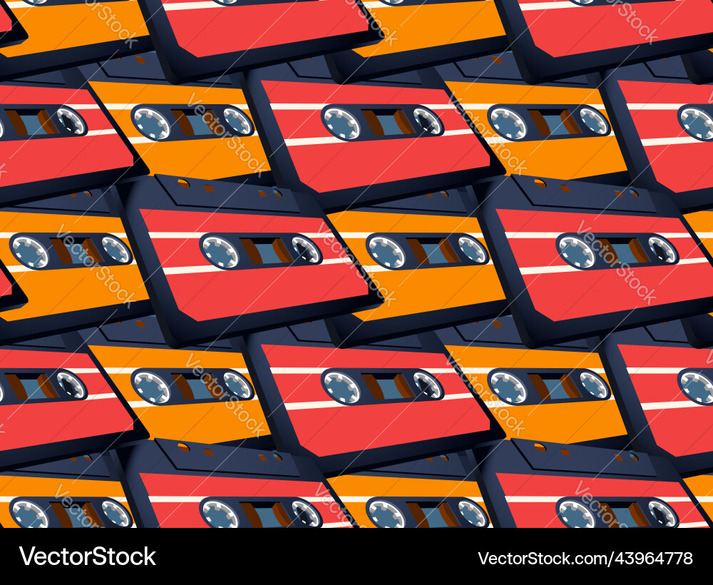 Compact cassette seamless pattern with floating vector image