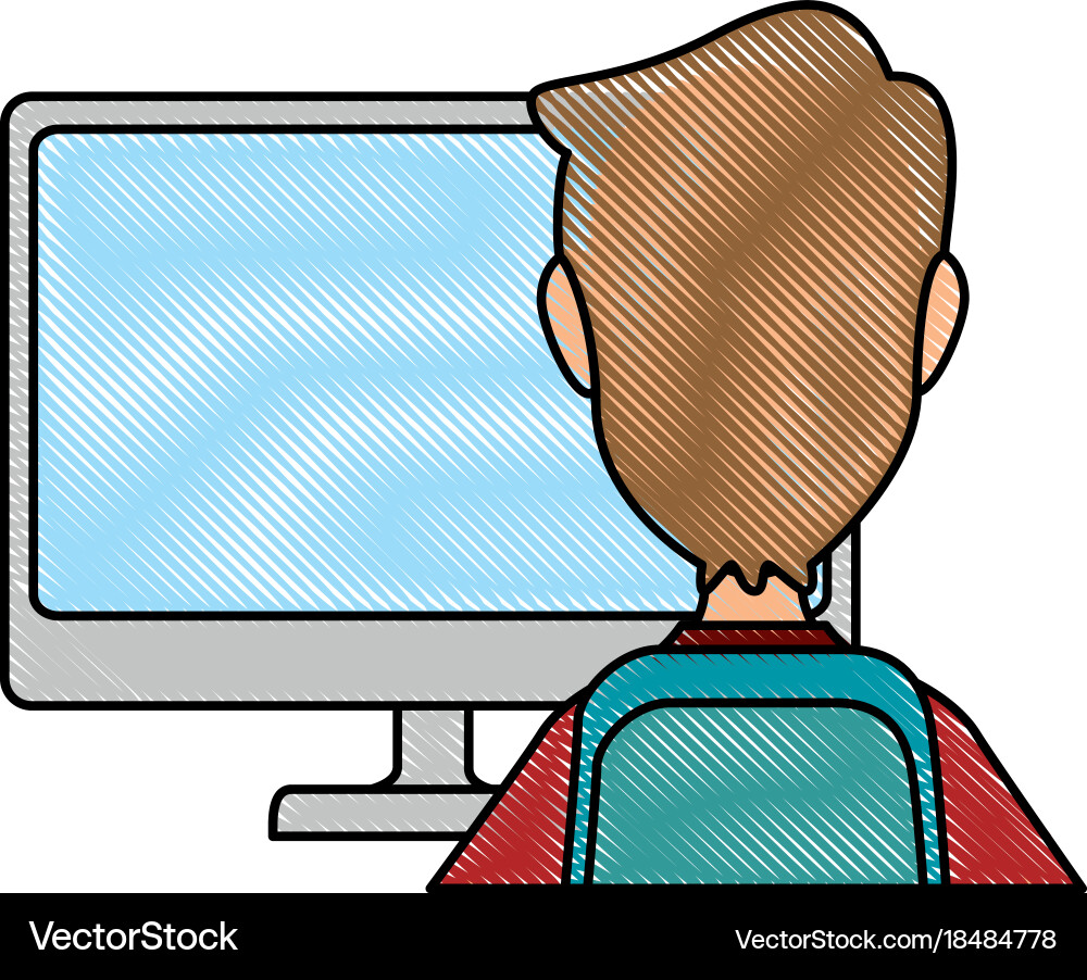 Desktop computer with user vector image
