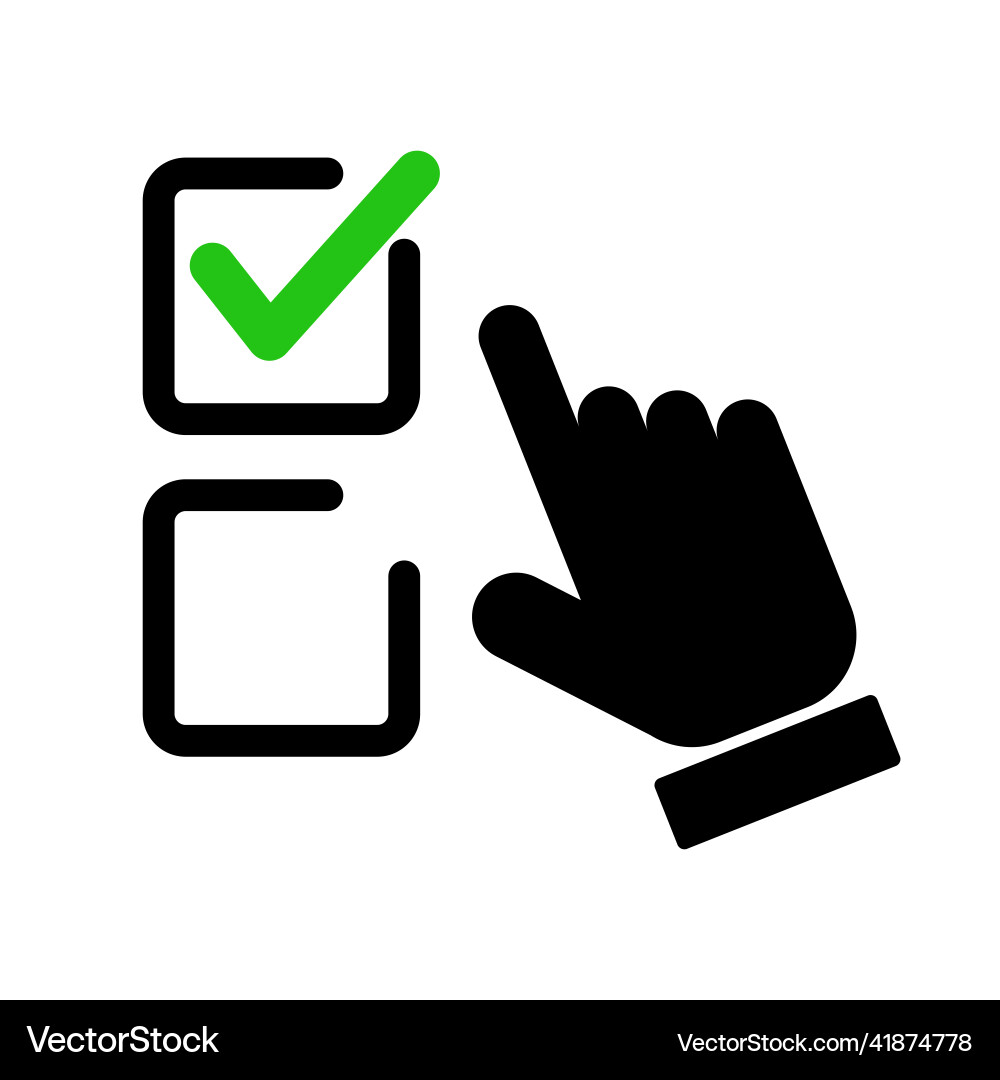 Hand icon with checkbox and index finger to click Hand icon with checkbox and index finger to click Vector Image