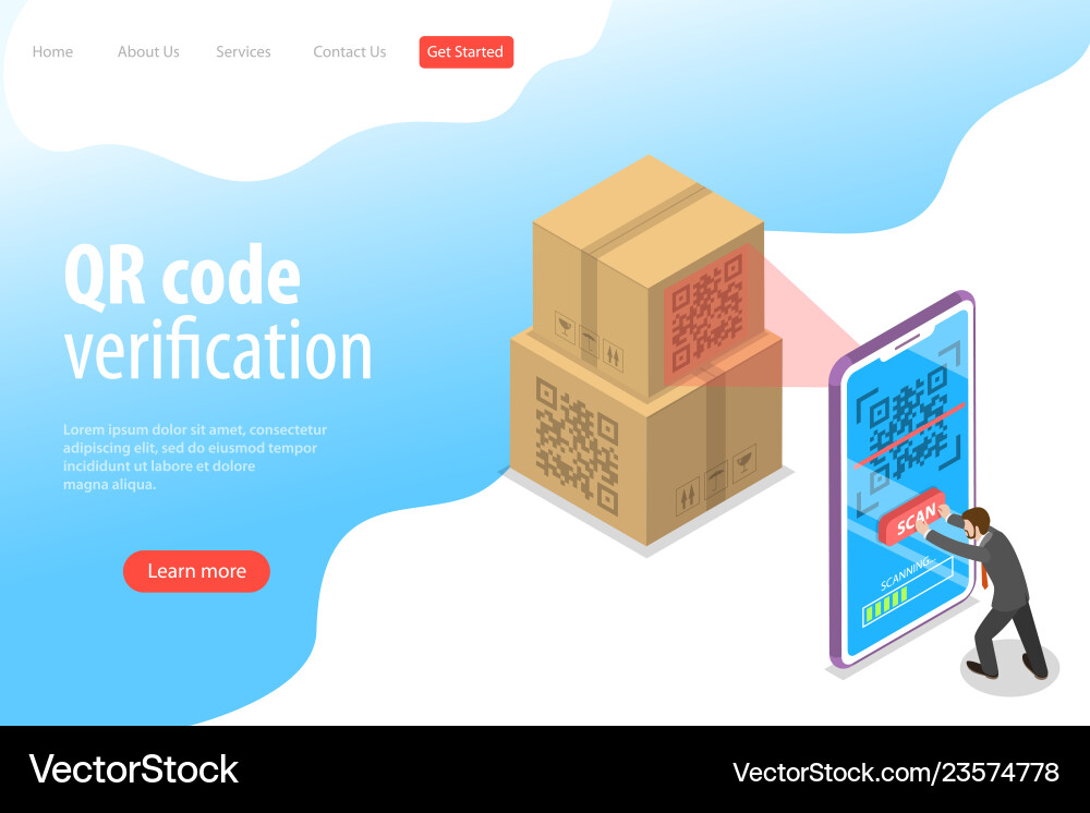 Isometric QR Code Landing Page Template vector image