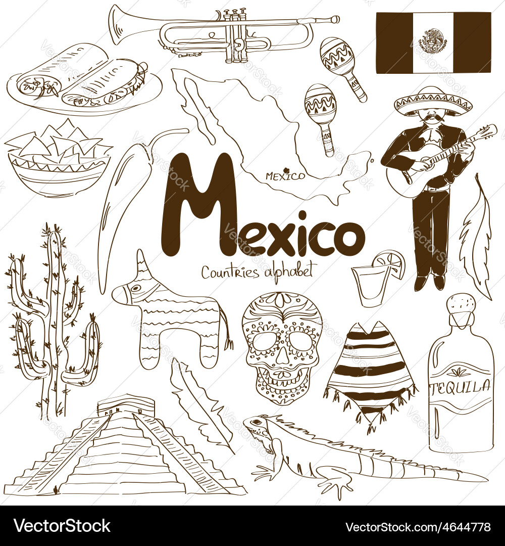 Mexico Icons Sketch Collection Vector Image