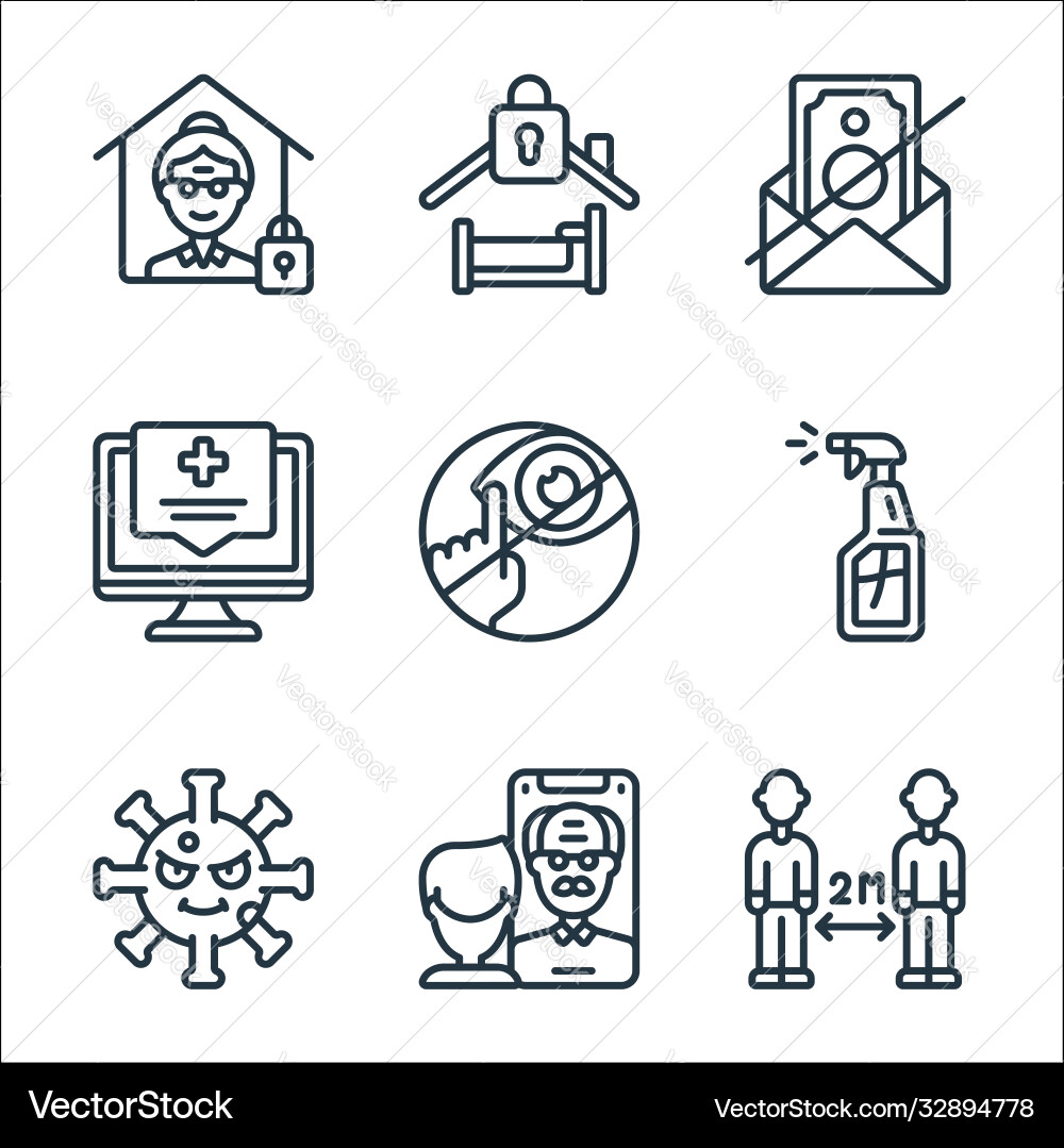 Self isolation line icons linear set quality Self isolation line icons linear set quality vector image