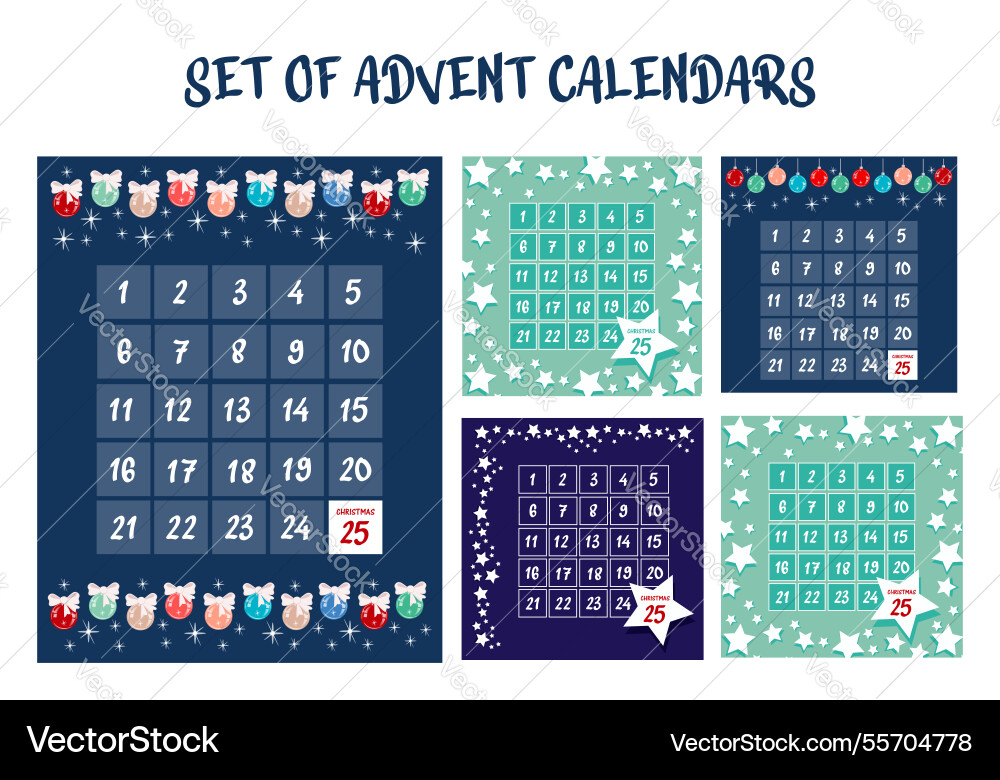 Set of advent calendars with countdown vector image