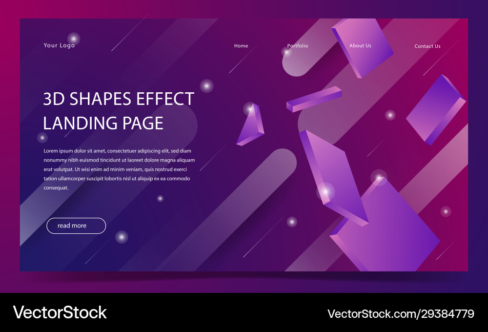 3d effect shapes landing page background design vector image