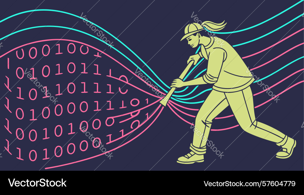 Baseball player binary code design generative ai vector image