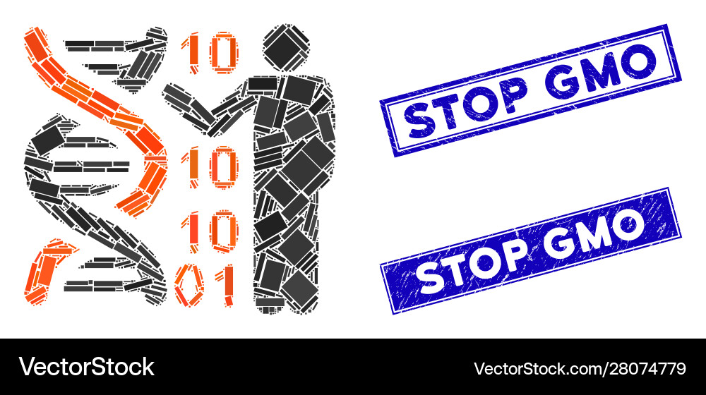 Dna code report mosaic and distress rectangle stop vector image
