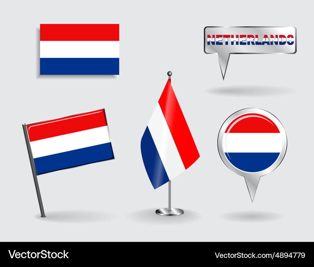 Dutch Flag Pin & Pointer Icons vector image