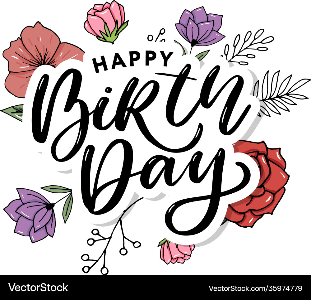 Happy Birthday Pinsel Skript Stil Handschrift Happy Birthday Pinsel Skript Stil Handschrift vektorbild