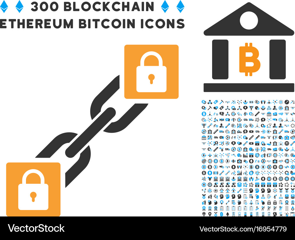 Lock blockchain flat icon with set Vector Image