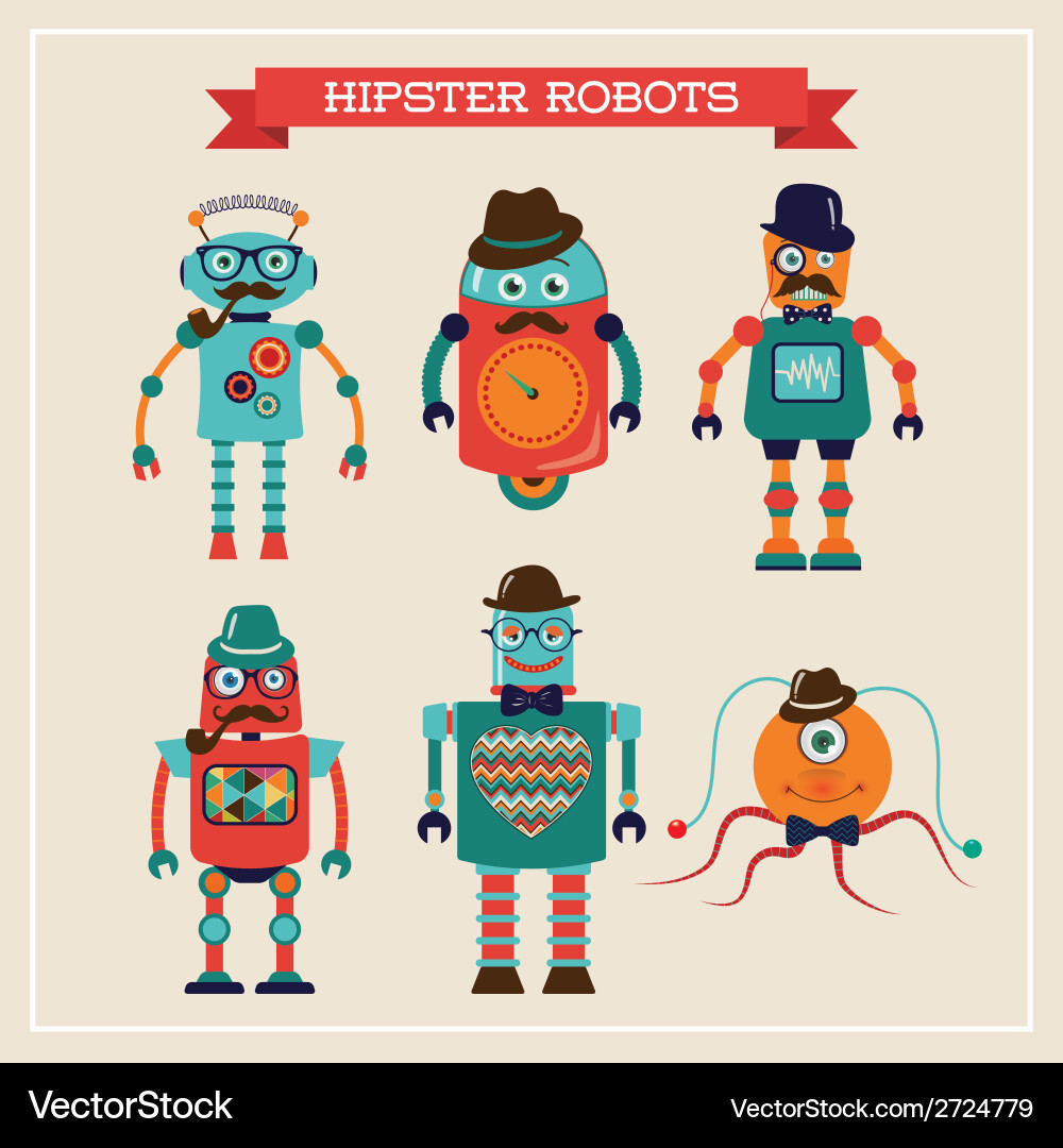 Retro Robots Set vector image