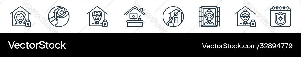 Self isolation line icons linear set quality Self isolation line icons linear set quality vector image