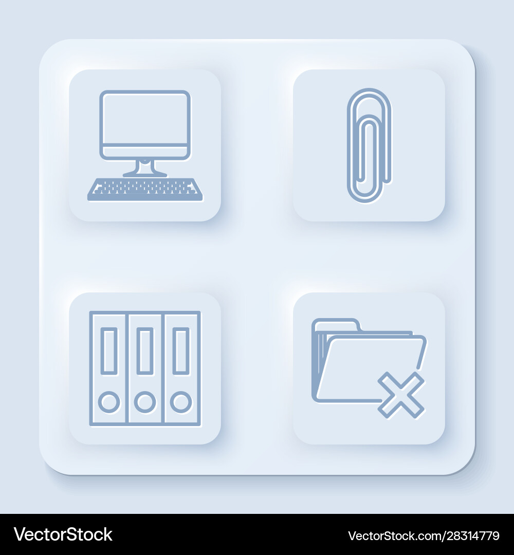 Set line computer monitor with keyboard paper Set line computer monitor with keyboard paper vector image