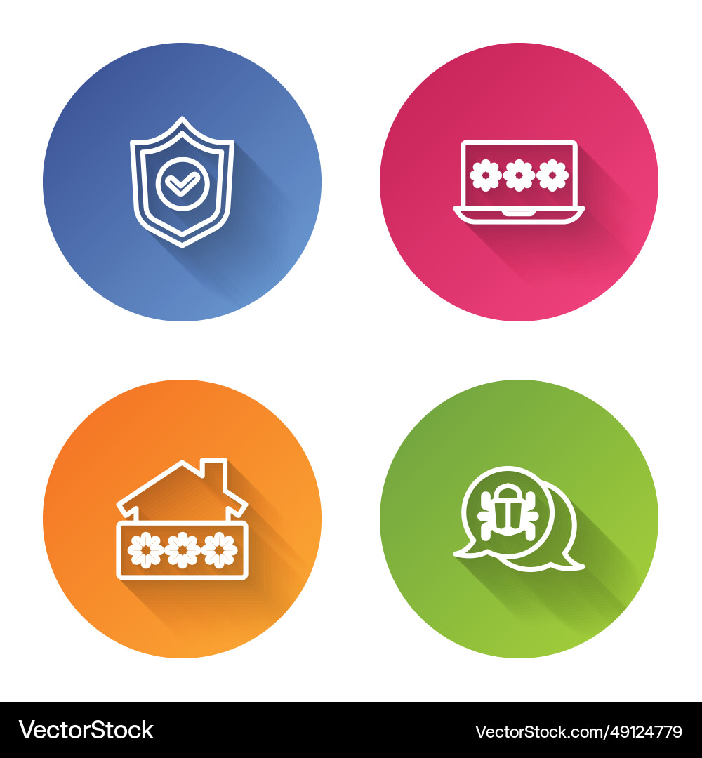 Set line shield with check mark laptop password Set line shield with check mark laptop password vector image