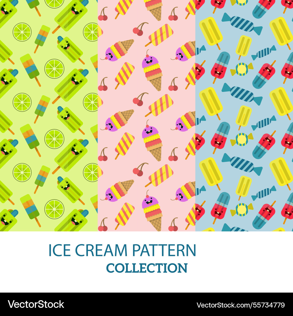 Several nice patterns of ice cream in flat design Vector Image
