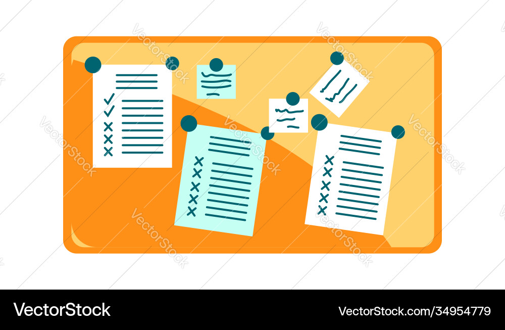 Task cards attached to board using pins vector image