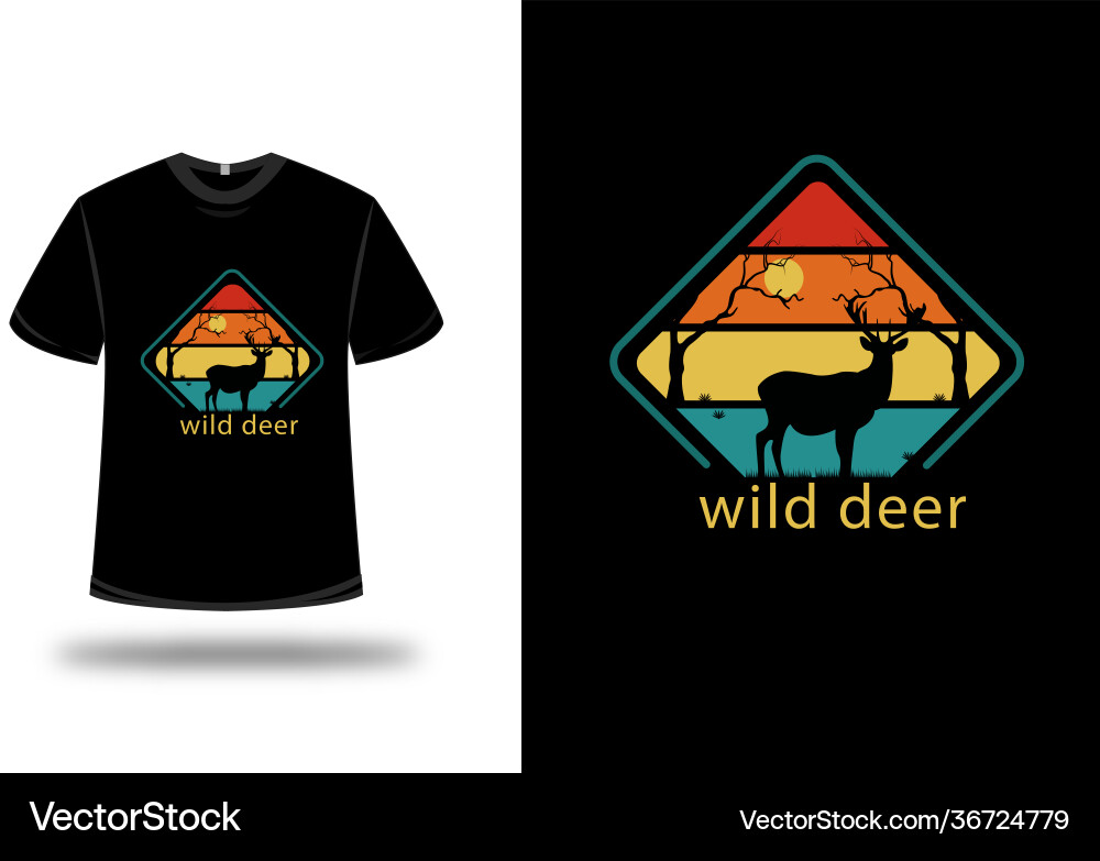 Wild Deer T-Shirt - Orange, Yellow & Green Vector Image