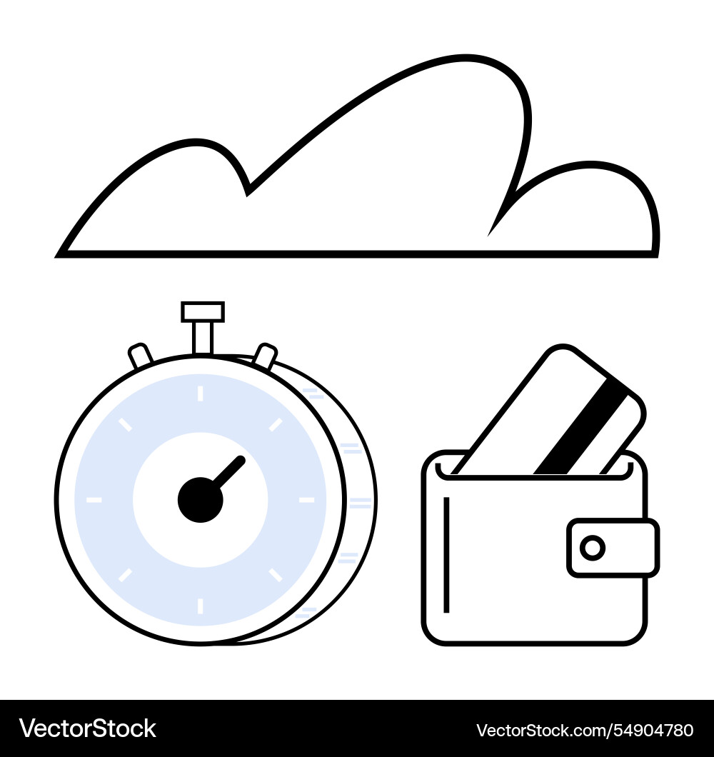 Cloud computing concept with stopwatch and wallet Cloud computing concept with stopwatch and wallet vector image