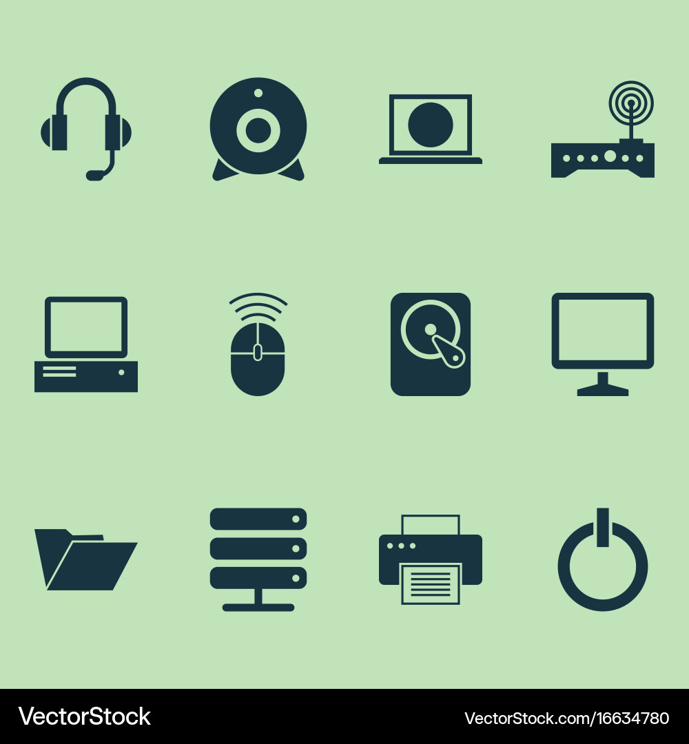 Computer icons set collection of hdd printing vector image