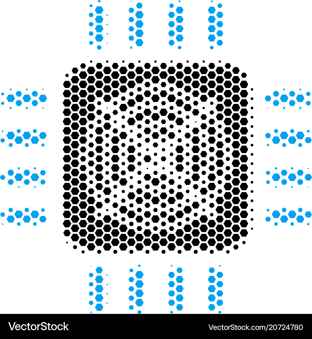 Hexagon halftone asic processor icon Hexagon halftone asic processor icon vector image