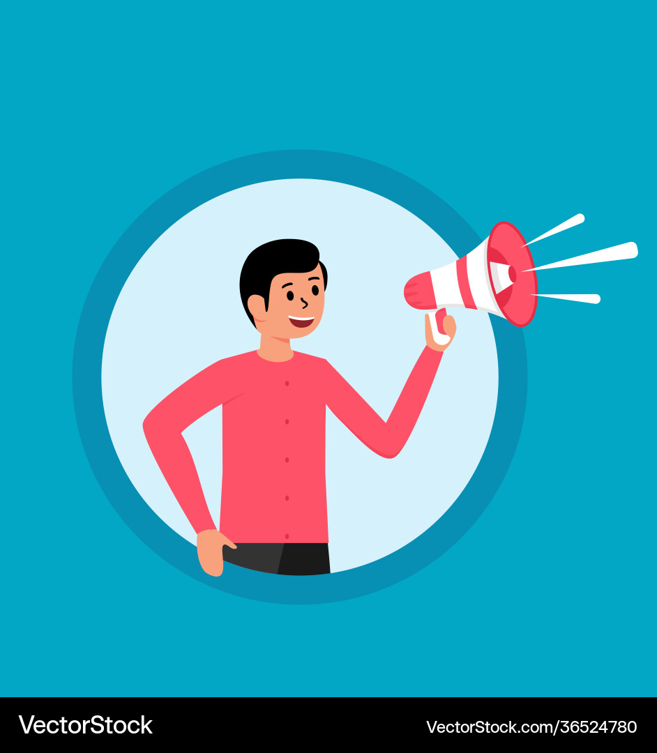 Man with megaphone in flat design Vector Image