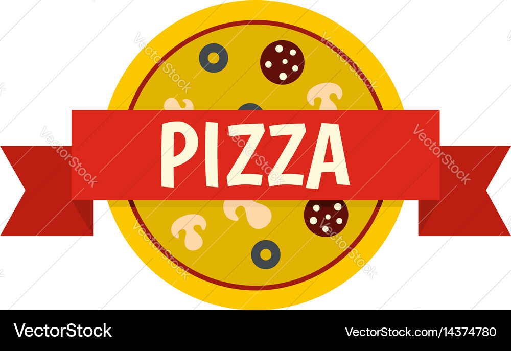 Pizza badge with red ribbon icon isolated Vector Image