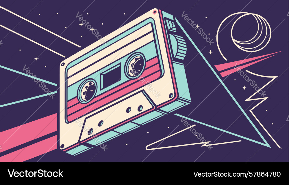 Retro cassette in abstract tech background Vector Image