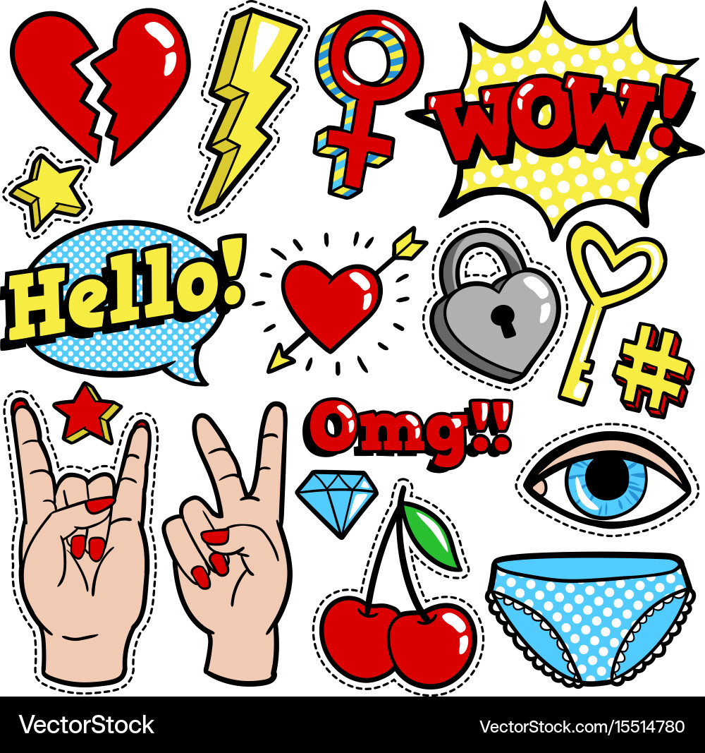 Retro Fashion Patches - 80s & 90s Style Vector Image
