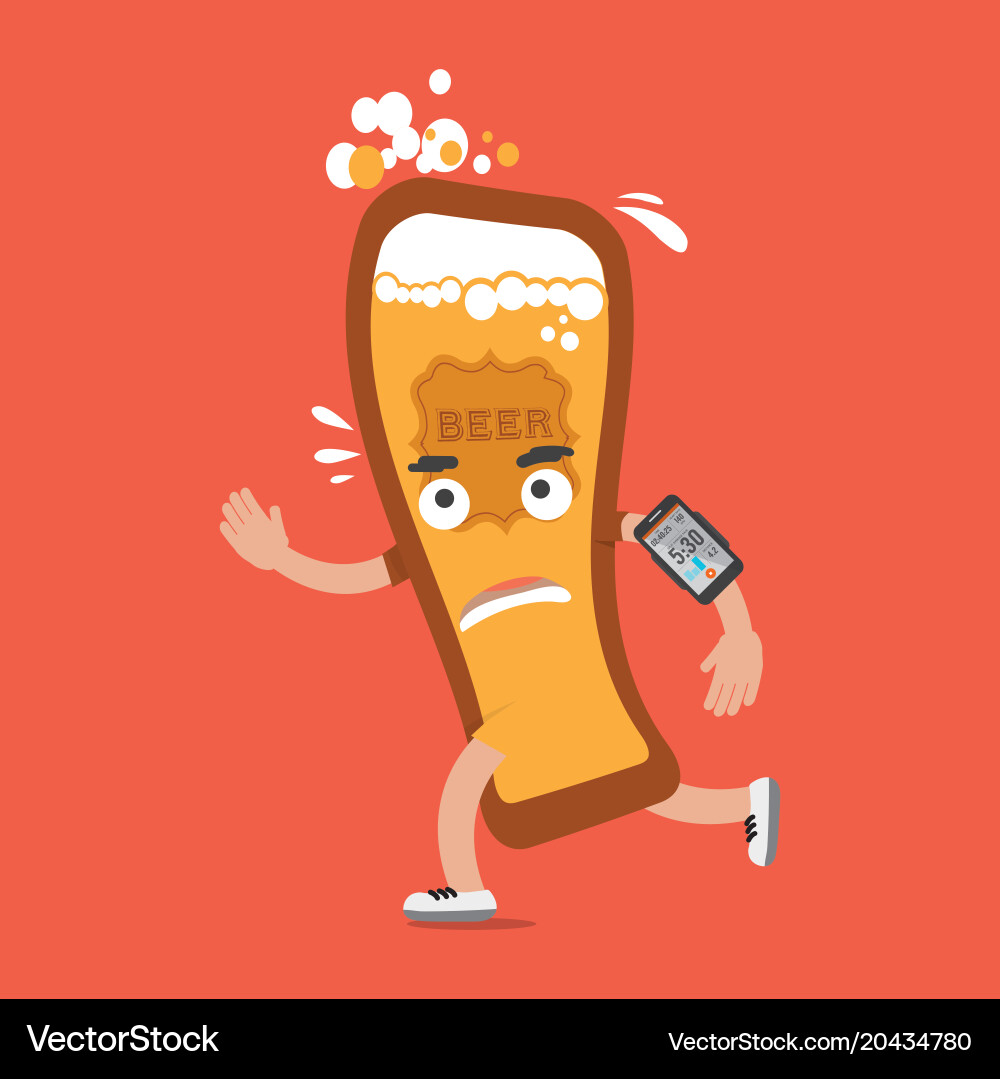 Running Beer Character with Smartphone vector image