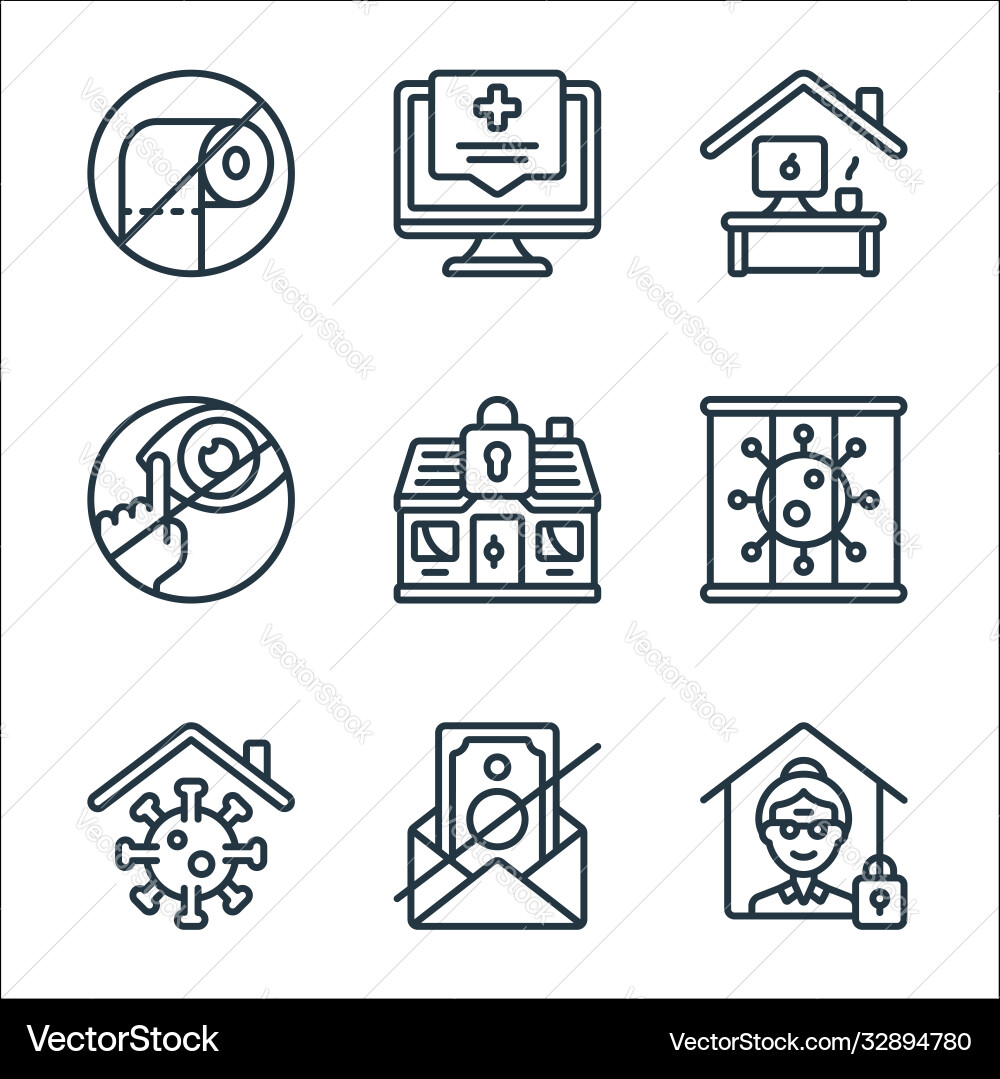 Self isolation line icons linear set quality vector image