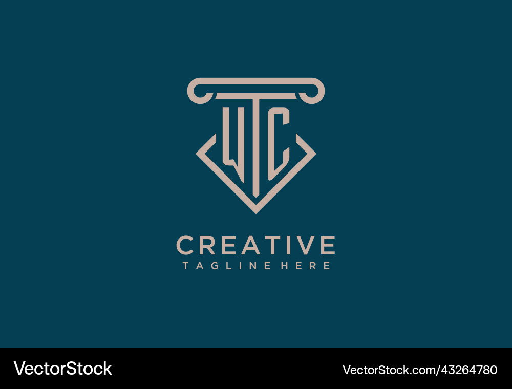 Wc initial with pillar icon design clean Vector Image