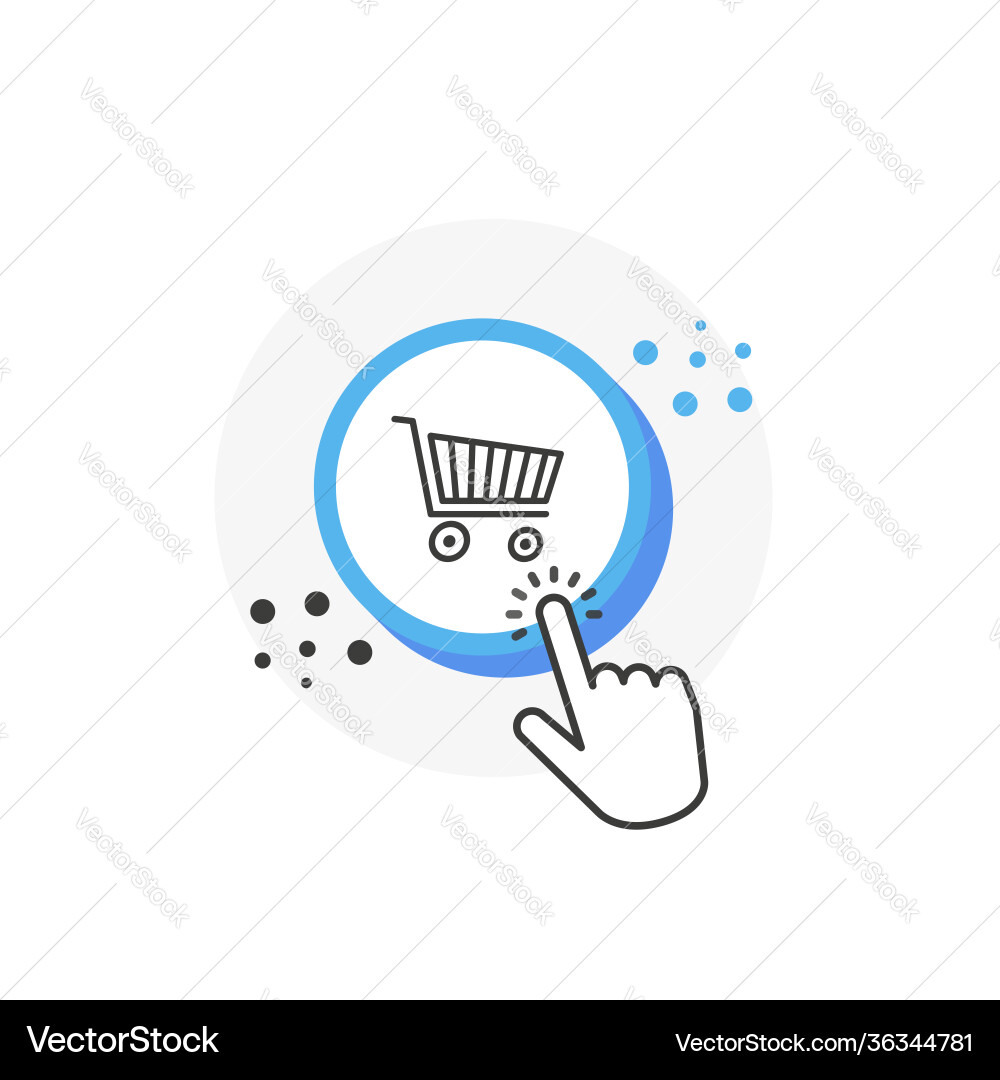 Buy blue 3d circles button with hand pointer Vector Image