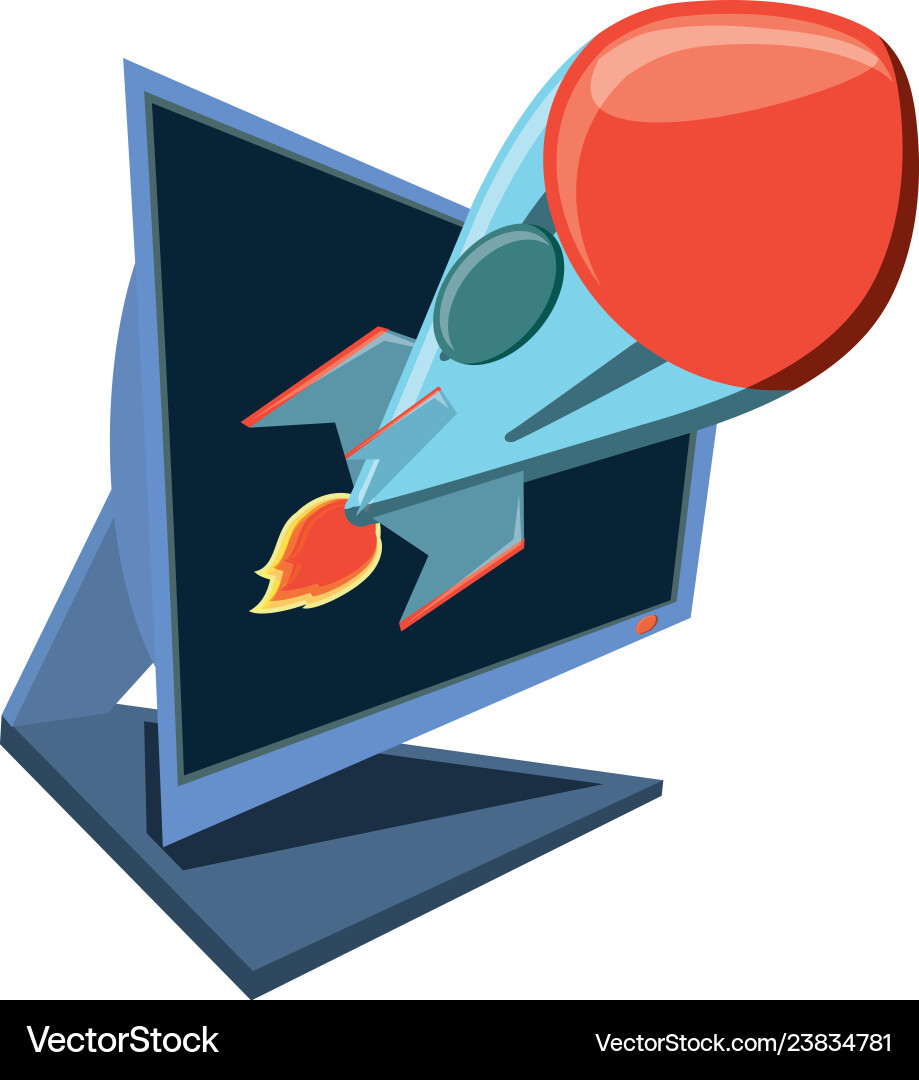 Desktop computer with rocket Vector Image