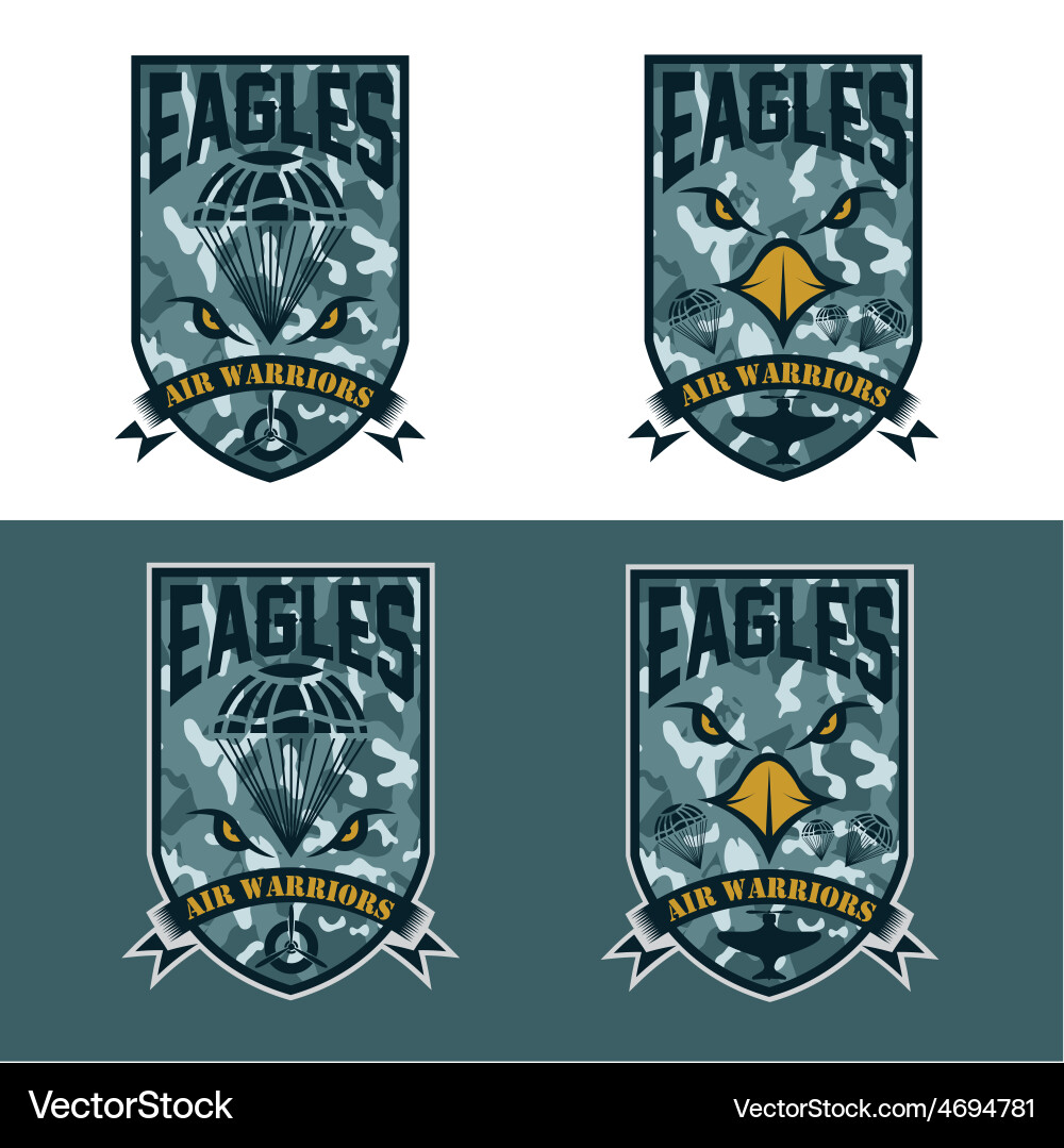 Eagles air warriors army shields set design Vector Image