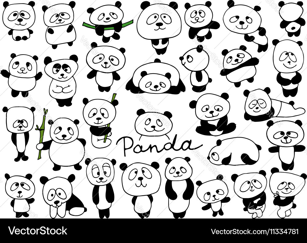 Funny pandas collection sketch for your design vector image