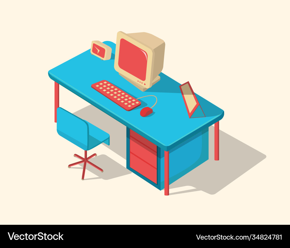 Isometric work table with comp vector image