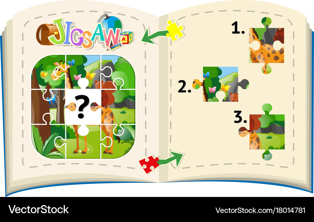 Jigsaw puzzle game with giraffe in forest vector image