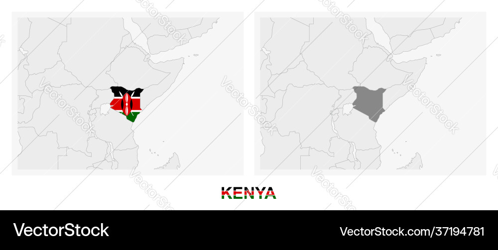 Kenya Map with Flag - Two Versions Vector Image