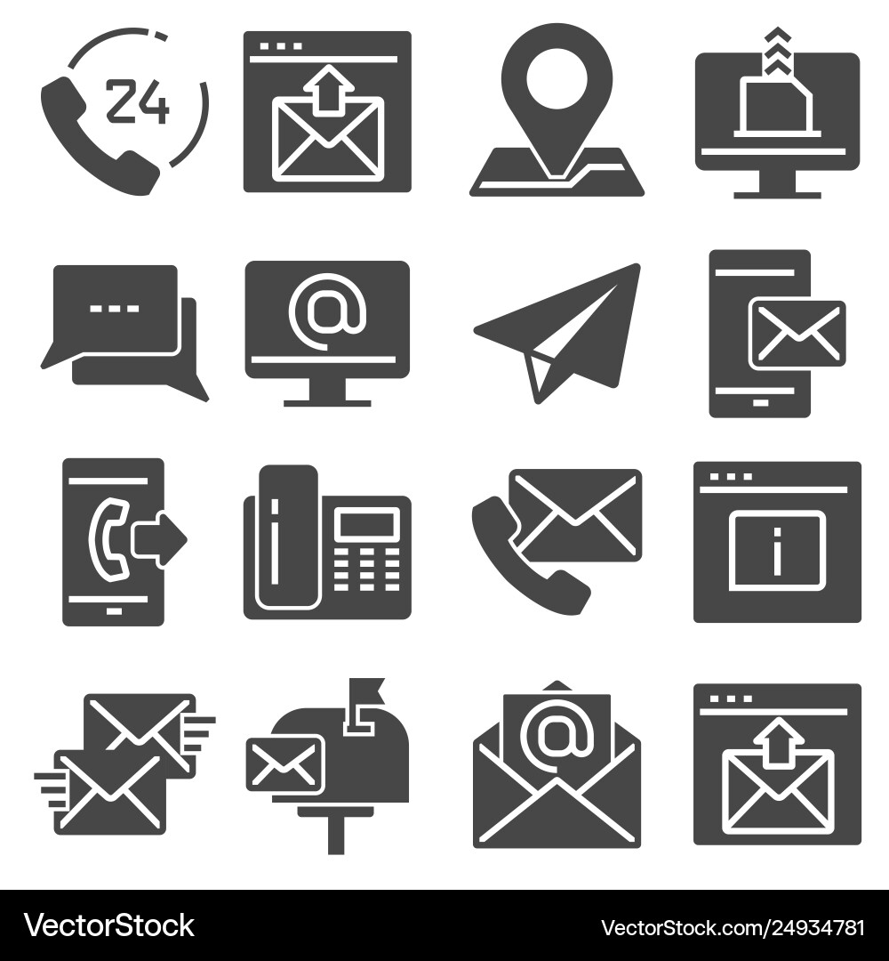 Kontaktieren Sie uns graue Symbole für Web und mobile App Vektorbild