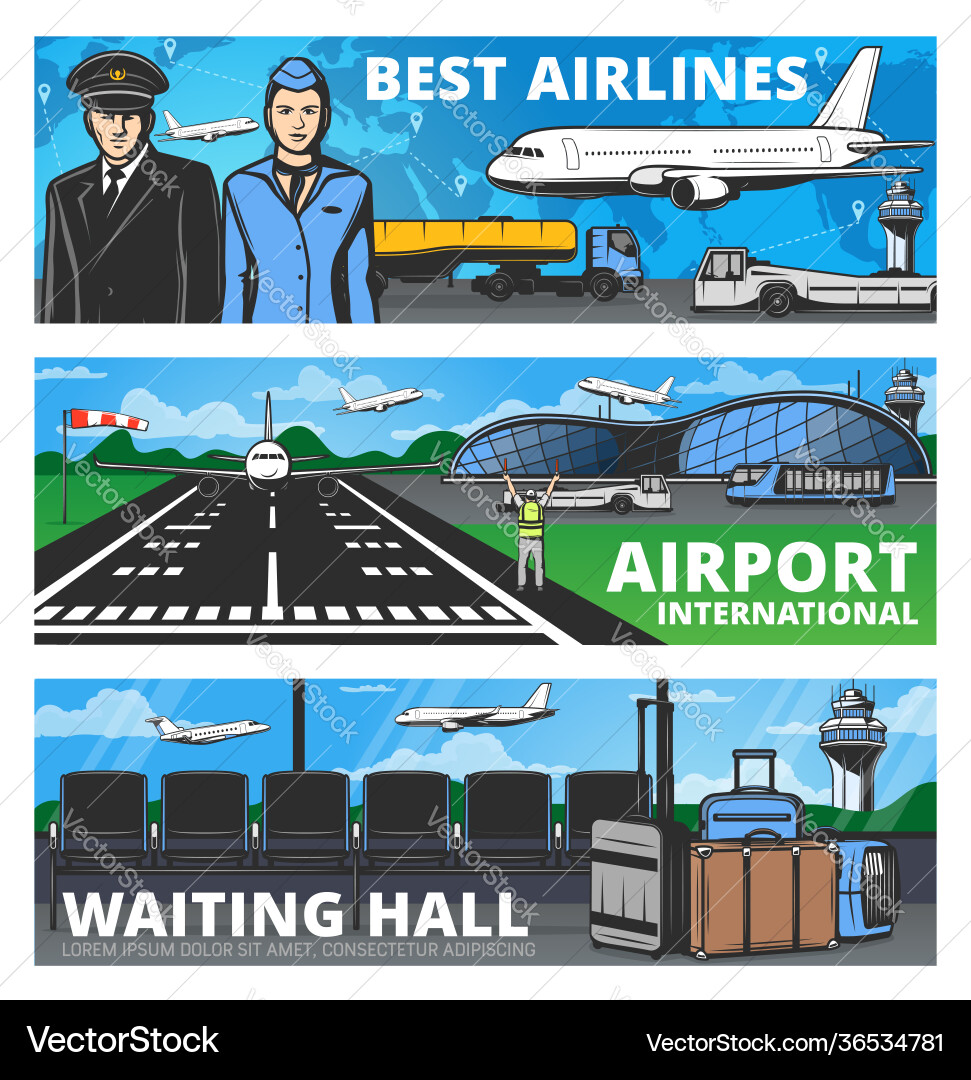 Luftfahrt- und Flughafendienstleistungen Banner Set Luftfahrt- und Flughafendienstleistungen Banner Set vektorbild