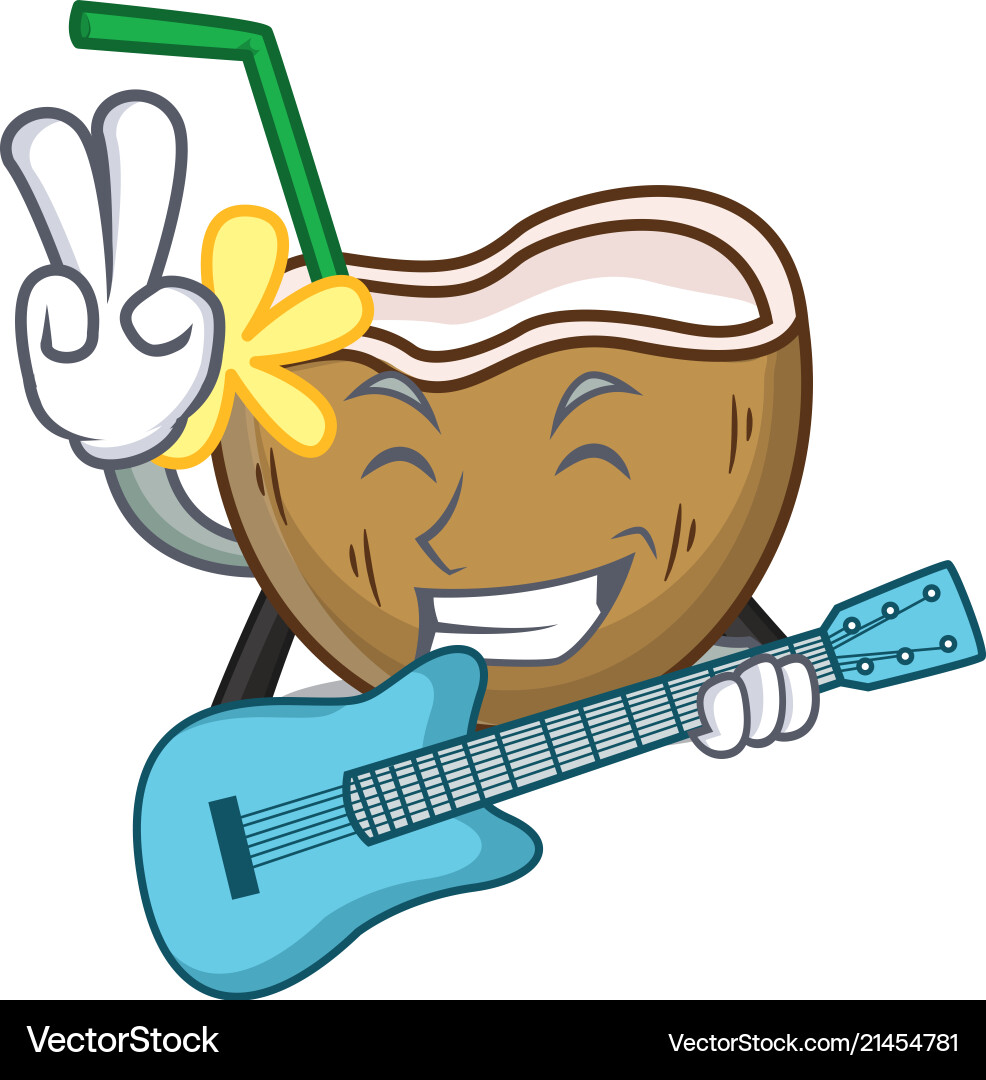 Mit Gitarren-Cocktail Kokos-Mascot Cartoon Mit Gitarren-Cocktail Kokos-Mascot Cartoon vektorbild