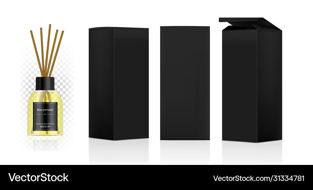 Mock up glossy transparent reed diffuser bottle Mock up glossy transparent reed diffuser bottle vector image