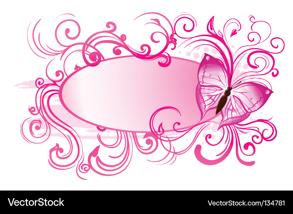 Pink Floral Butterfly Frame Vector Image