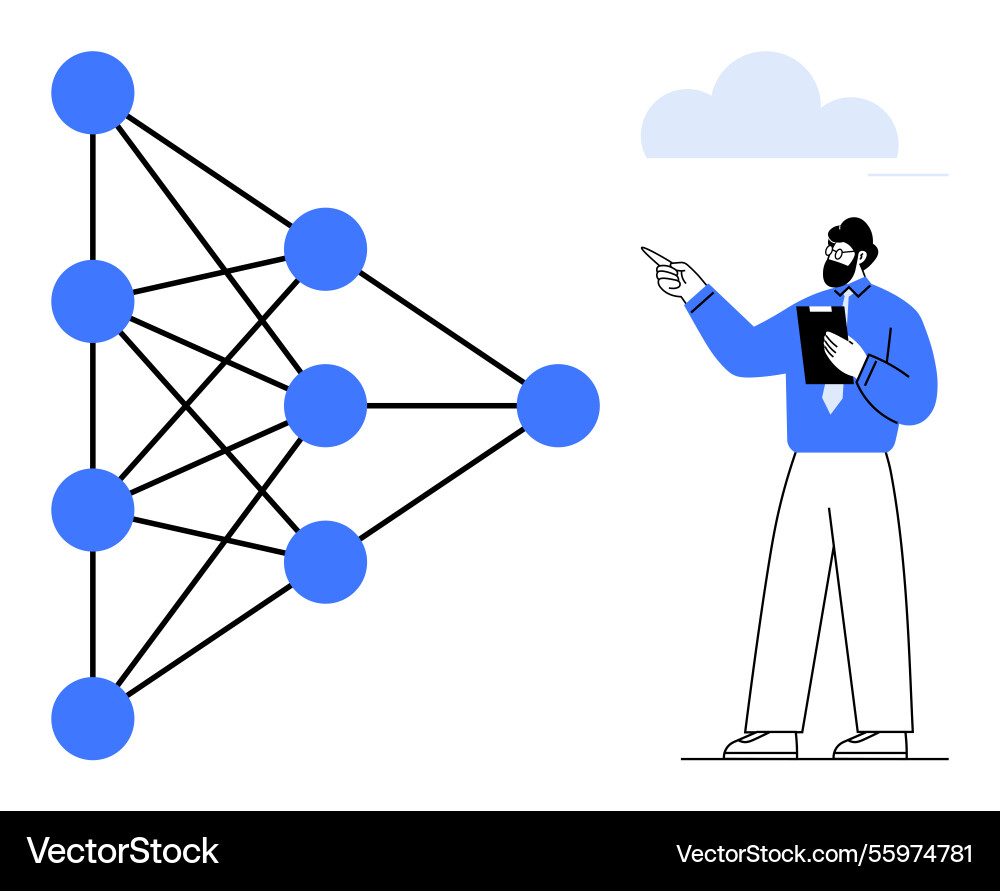 Professional explaining artificial neural network Professional explaining artificial neural network vector image