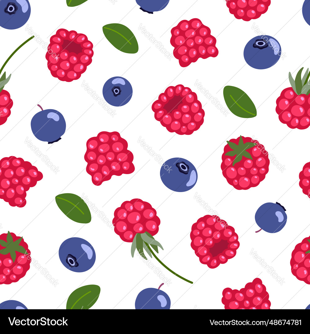 Raspberry and bilberry seamless pattern Vector Image