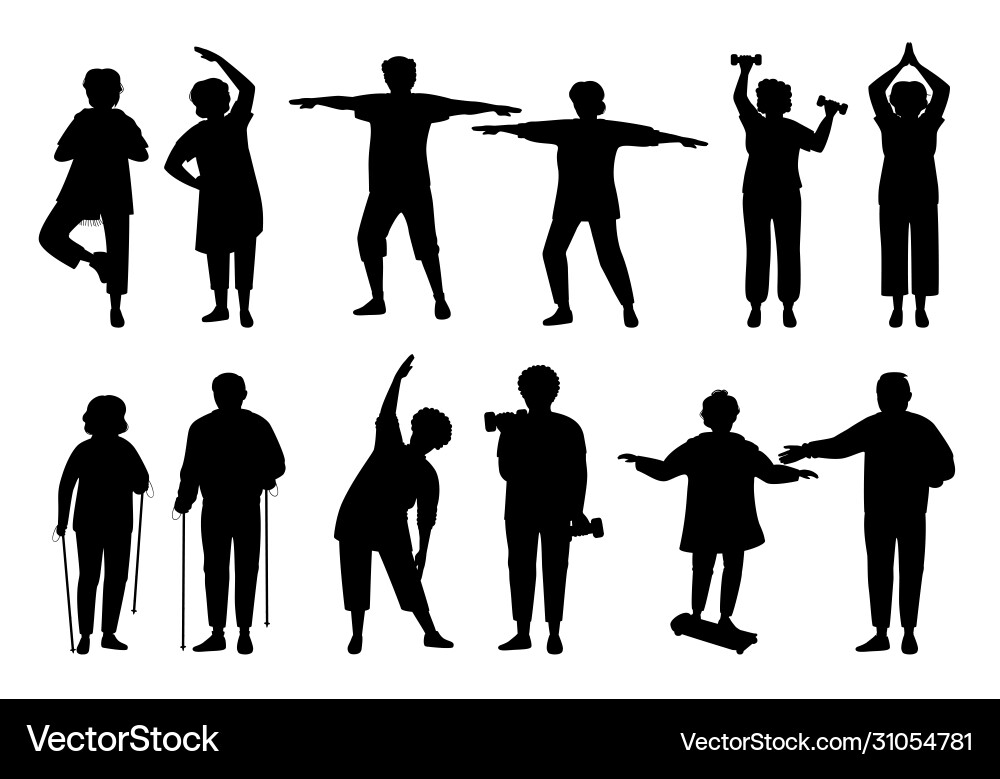 Senior Active People Silhouettes Vector Image