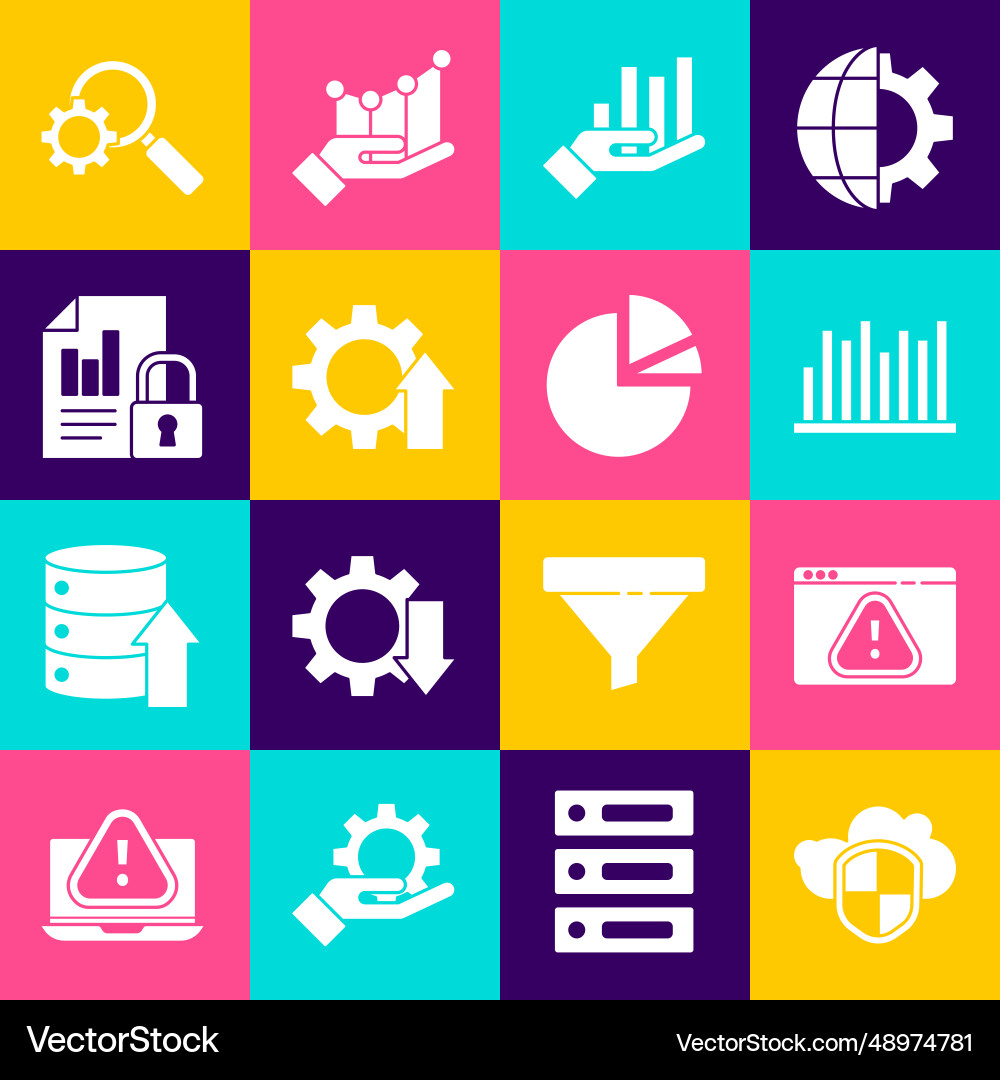 Set cloud and shield browser with exclamation Set cloud and shield browser with exclamation vector image
