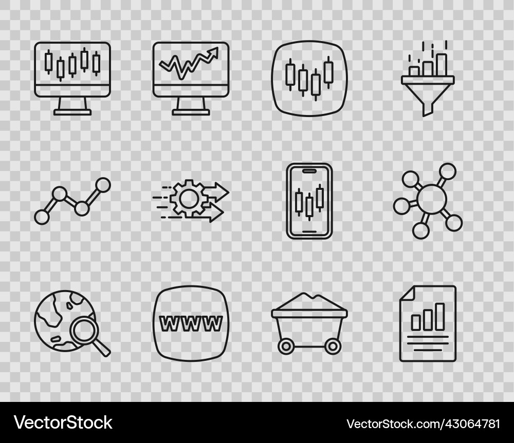 Set line search globe document with graph chart Set line search globe document with graph chart vector image