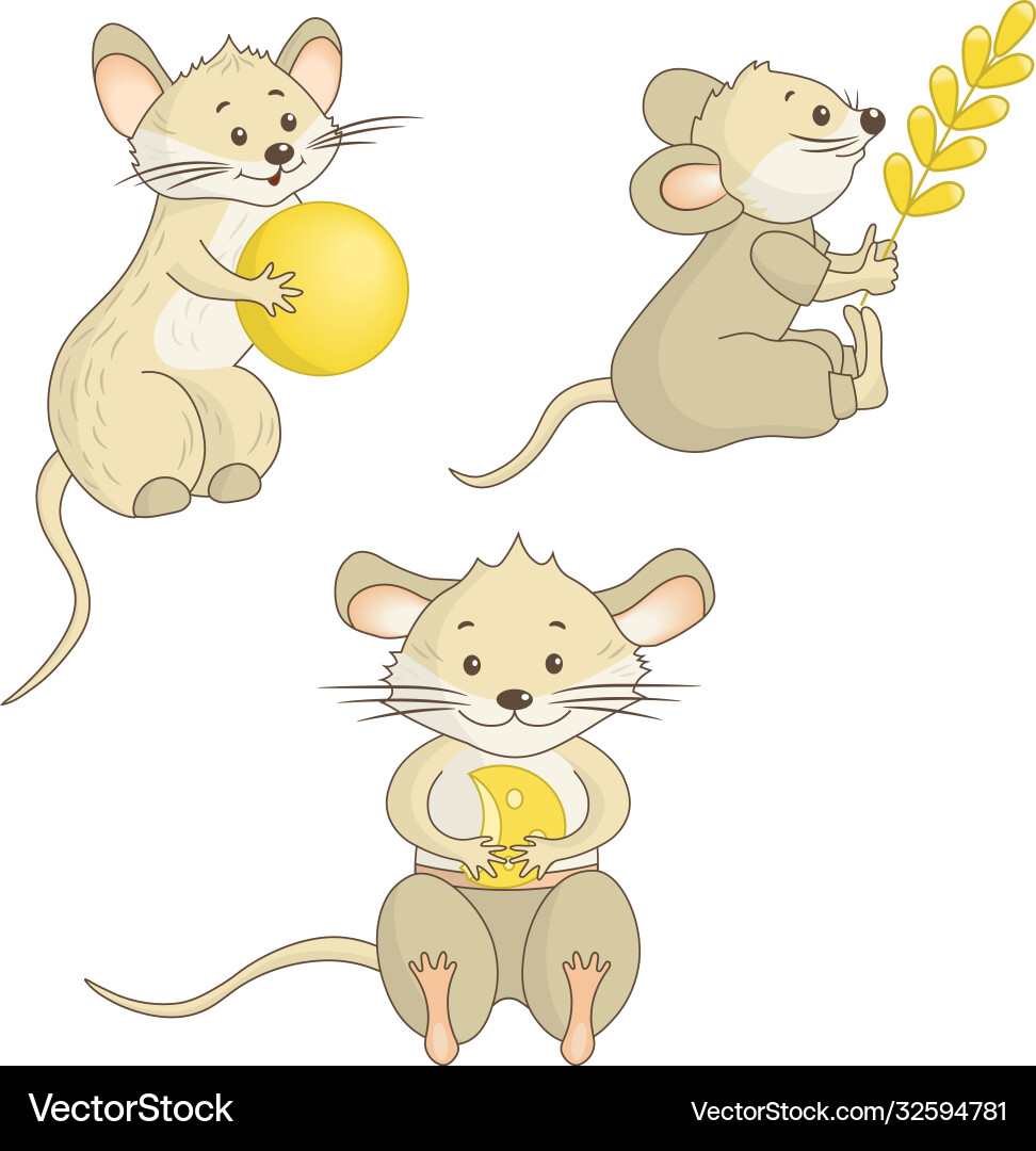 Set three cute little mice on a white Set three cute little mice on a white vector image