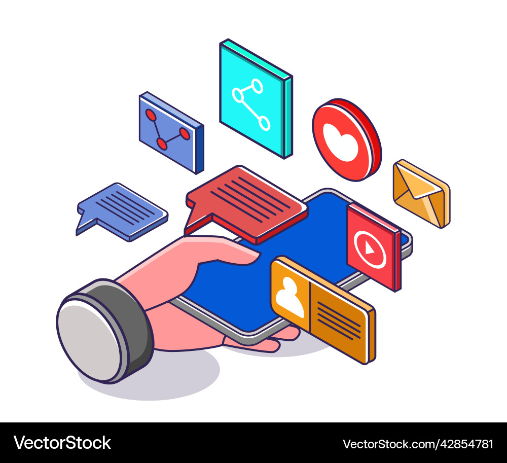 Using smartphone with social media apps Vector Image