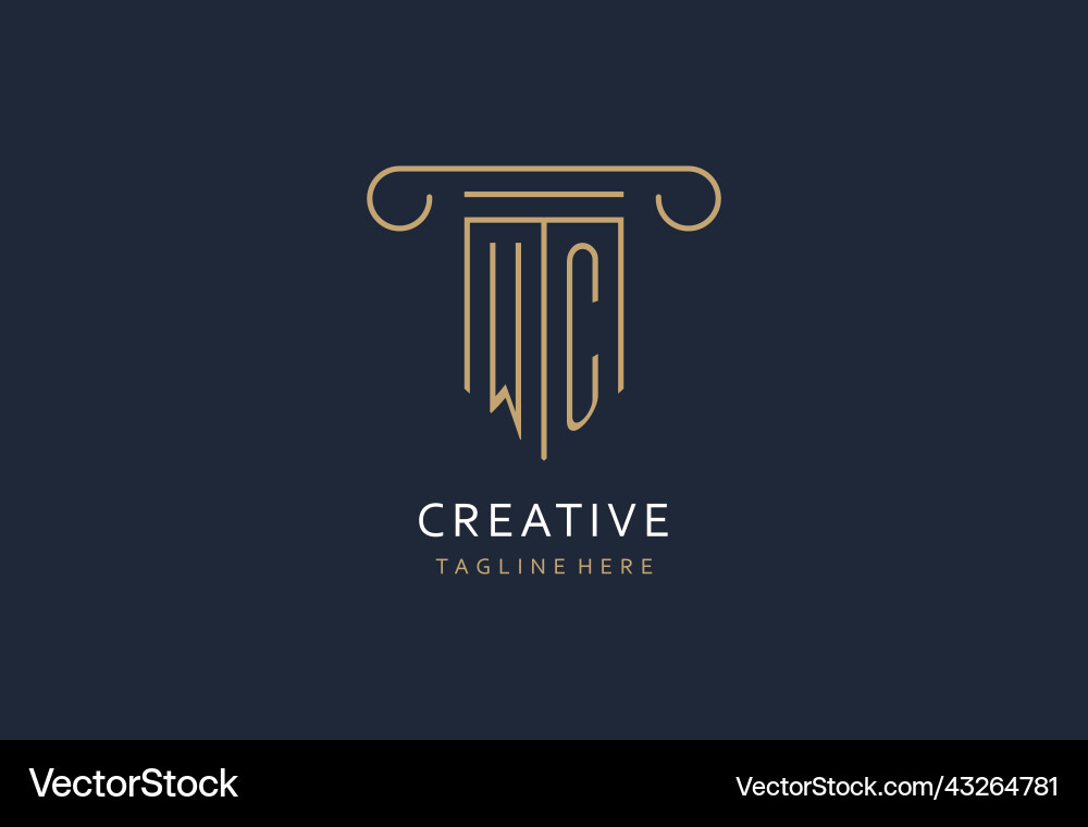 Wc initial with pillar shape logo design creative Wc initial with pillar shape logo design creative Vector Image